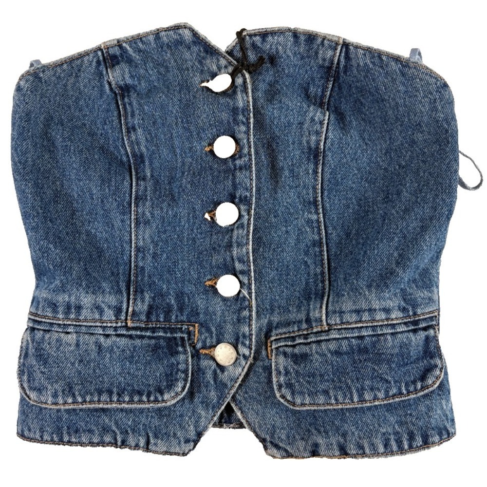 New Pull & Bear Corset XS Top Womens Blue Denim Button Front Everyday Casual